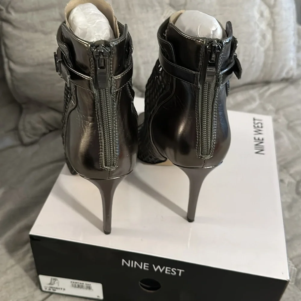 Nine West Pewter Cage Open Toe Booties - Picture 3 of 9